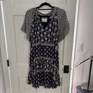 Anthropologie Navy and White Patterned Dress